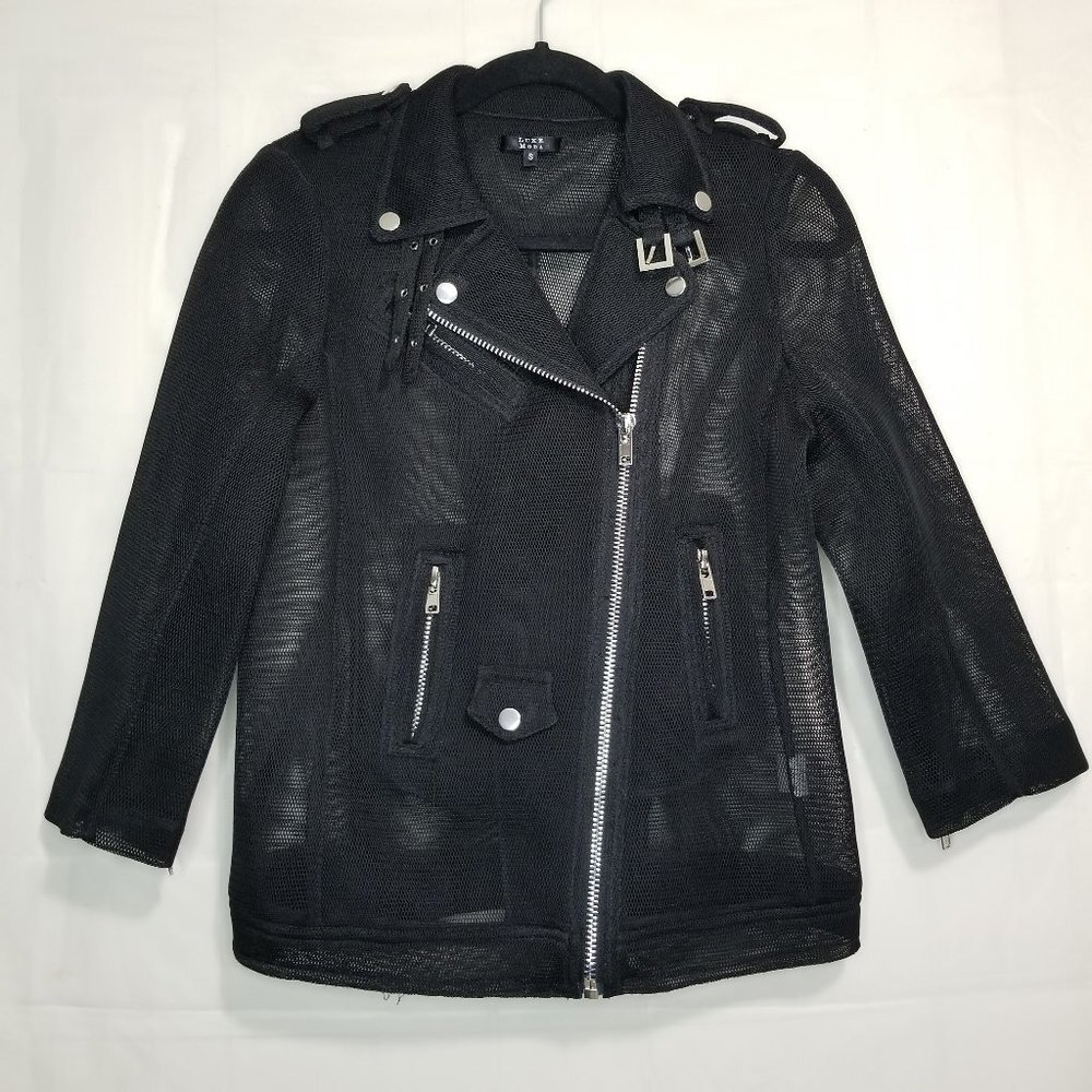 Luxe Moda mesh moto style jacket black size S small 3/4 sleeve zippers summer  T